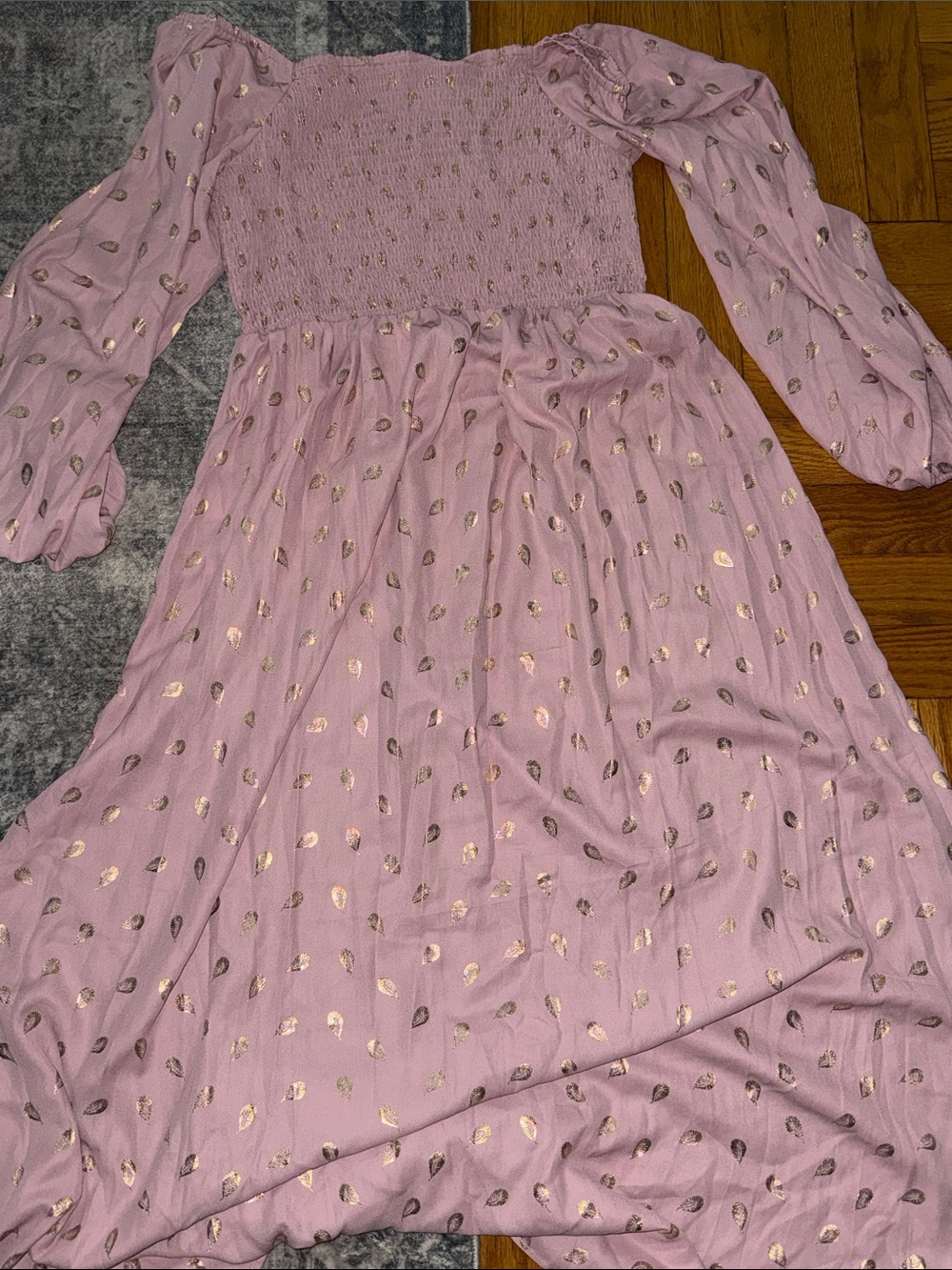 SHEIN Pink Maxi Dress with Gold Foil Leaf Print